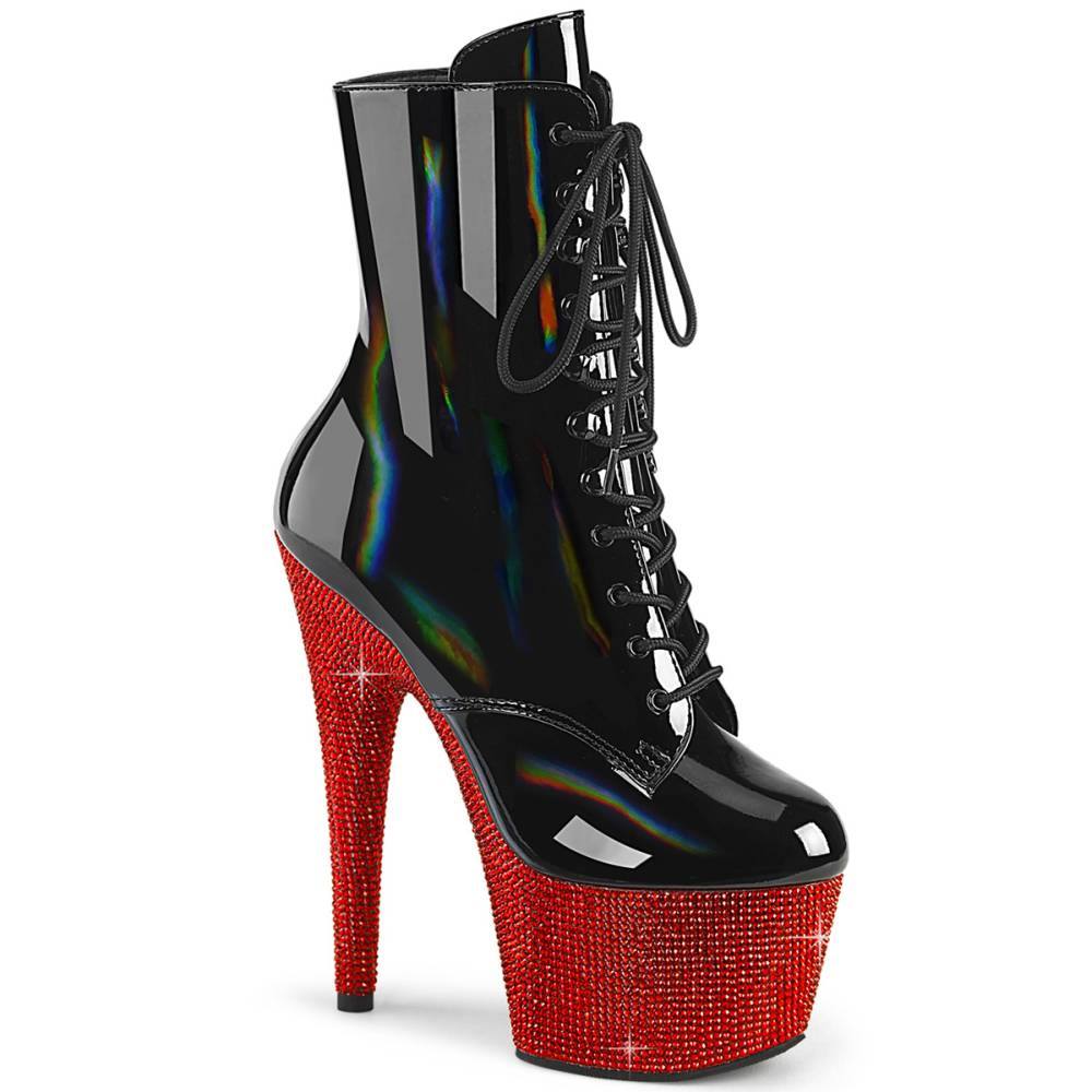 Pleaser - BEJEWELED10207 Platform Boots, Pole dance shoes - Black/Red Product image